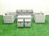 Fimous Rattan Garden Furniture Set 7 Seater Outdoor Garden Sofa Oblong Coffee Table Set with 2 Chairs 2 Stools Side Table Light Grey Mixed