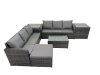 Fimous Outdoor 3 Seater Sofa Coffee Table Set Garden Rattan Furniture Set 7 Seater with Big Stool 2 Side Tables Dark Grey