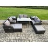 Fimous Outdoor Rattan Garden Furniture 9 piece Grey Patio Furniture Set 8 Seater Lounge Sofa Set with Rectangular Table Reclining Chairs 2 Big Stools 2 Side Tables