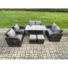 Fimous 8 Seater Lounge Rattan Sofa Set Outdoor Garden Furniture Oblong Rectangular Dining Table With Chairs 2 Small Footstools Dark Grey Mixed