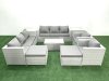Fimous Outdoor Rattan Sofa Garden Furniture Set with 2 Armchairs Oblong Coffee Table 2 Big Footstools 2 Side Tables Light Grey Mixed