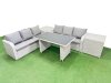 Fimous 6 Seater Rattan Outdoor Dining Table 3 Seater Sofa Set with 2 Side Tables Light Grey