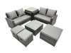 Fimous PE Rattan Garden Furniture Set Lounge Double Seat Sofa Coffee Table Set with Side Table 3 Stools Dark Grey Mixed