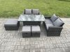Fimous 7 Seater High Back Outdoor Garden Furniture Rattan Sofa Dining Table Set with 3 Footstools Dark Grey Mixed