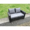 Fimous 6 Seater Outdoor Dark Grey Mixed High Back Rattan Sofa Dining Table Set Garden Furniture Arm Chairs Love Sofa