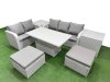 Fimous 7 Seater PE Rattan Wicker Garden Furniture Patio Conservatory Sofa Set with Adjustable Lifting Dining or Coffee Table 3 Seater Sofa Love Sofa 2 Big Footstool 2 Side Table