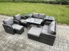 Fimous 9 Seater Wicker PE Rattan Garden Dining Set Outdoor Furniture Sofa with Rectangular Dining Table 2 Side Tables 3 Footstools Dark Grey Mixed