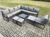 Fimous Aluminium Outdoor Garden Furniture Set Lounge Corner Sofa Square Coffee Table Chair Sets with 3 Footstools Dark Grey