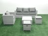 Fimous 6 Seater Rattan Garden Furniture Set with 3 Seater Sofa Chair Square Coffee Table Big Footstool Light Grey Mixed