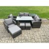 Fimous PE Rattan Garden Furniture Set Height Adjustable Rising lifting Dining Table Chair Love Sofa With Side Table 3 Footstools