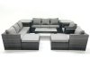 Fimous Rattan Garden Furniture Sofa Set with Coffee table Armchair 2 Side Tables 2 Big Footstools Dark Grey Mixed