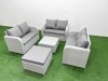 Fimous 7 Seater PE Wicker Rattan Furniture Sofa Sets with Square Coffee Table 2 Seater Love Sofa Big Footstool Light Grey