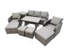 Fimous Garden Rattan Outdoor Furniture Set 9 Seater with 3 Seater Sofa Side Table 2 Big Stool 2 Small Stools Dark Grey