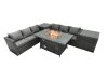 Fimous Rattan Garden Furniture Firepit Dining Set 6 Seater Lounge Sofa Table Set with 2 Side Tables