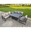 Fimous Aluminium Garden Furniture Sets,7 Seater Outdoor Sofa Dining Set with Adjustable Rising Lifting Dining Table Cushions for Yard,Poolside, Patio, Dark Grey
