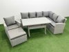 Fimous Rattan Garden Furniture Set Outdoor 8 Seater Patio Dining Corner Sofa Sets with Dining Table Chair Big Footstool Light Grey Mixed