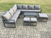 Fimous Aluminium Outdoor Garden Furniture Set Lounge Corner Sofa Oblong Coffee Table Sets with 3 Footstools Dark Grey