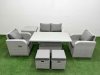 Fimous Light Grey PE Wicker Rattan Garden Furniture Set Sofa Set Reclining Chair Adjustable Lifting Dining or Coffee Table 6 Seater 2 Small Stools Side Table