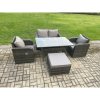 Fimous Outdoor Rattan Garden Furniture Lounge Sofa Set With Oblong Rectangular Dining Table 2 PC Reclining Chair Big Footstool