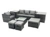 Fimous Outdoor Rattan Garden Furniture Set 7 Seater Patio Lounge Sofa Set with Armchair Square Coffee Table 2 Side Tables 3 Footstools Dark Grey Mixed