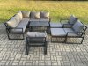 Fimous 10 Seater Aluminium Outdoor Garden Furniture Set Patio Lounge Sofa with Oblong Coffee Table Chair 2 Big Footstools Dark Grey