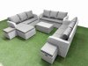 Fimous PE Rattan Lounge Sofa Set 12 Seater Outdoor Garden Furniture Set with Rectangular Coffee Table 3 Seater Sofa 3 Stools Light Grey
