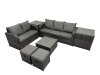 Fimous Wicker PE Rattan Garden Outdoor Furniture Set Love Sofa Square Coffee Table Set with 2 Side Tables 2 Small Stools Dark Grey Mixed