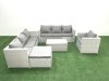 Fimous Wicker PE Rattan Sofa Garden Furniture Set with Armchair Oblong Coffee Table Big Footstool Light Grey Mixed