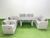 Fimous 7 Seater Garden Furniture Set PE Ratten Garden Sofa Set with Rectangular Dining Table 2 Side Tables Light Grey