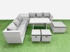 Fimous Rattan Garden Furniture Dining Set 9-seater Patio Rectangular Table 3 Seater Sofa Set with Side Table 3 Stools Light Grey