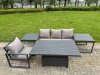 Fimous Aluminium Garden Furniture Set 4 Piece Aluminium Lounge Seating Adjustable Rising Lifting Dining Table Set with Cushions Side Table Dark Grey