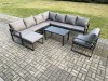 Fimous Aluminium Patio Outdoor Garden Furniture Lounge Corner Sofa Set with Oblong Coffee Table Big Footstool Chair Dark Grey
