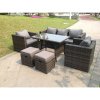 Fimous Dark Mixed Grey Rattan Garden Outdoor Sofa Set Chairs Rectangular Dining Table 2 Small Footstools 7 Seater