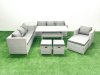 Fimous 8 Pieces Outdoor Rattan Sofa Set with Cushions Patio Garden Furniture Sets with Armchair Dining Table Side Table 3 Footstools