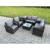 Fimous 6 Seater Rattan Sofa Set Outdoor Garden Furniture Set with Square Coffee Table Loveseat Sofa Reclining Chairs 2 Side Tables Dark Grey Mixed