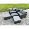 Fimous 6 Seater Garden Furniture Set Rattan Outdoor Lounge Sofa Chair With Tempered Glass Table 32 Big Footstools Side Table Dark Grey Mixed
