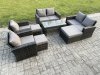 Fimous 9 Seater Dark Grey Mixed High Back Rattan Sofa Set Coffee Table Garden Furniture Outdoor Patio With Love Sofa Arm Chairs 3 Footstools