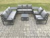 Fimous Aluminium Outdoor Lounge Sofa Set Garden Furniture Sets with Square Coffee Table 2 Chairs 2 Side Tables Dark Grey 8 Seater
