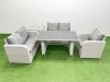 Fimous Rattan Sofa Outdoor Furniture with Dining Table,Side Table,Love Sofa Patio Furniture Light Grey 5 Seater