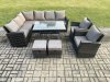 Fimous High Back Outdoor Garden Furniture Set Rattan Corner Sofa Dining Table Set With Armchairs 2 Small Footstools 10 Seater Dark Grey Mixed Left Corner