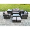 Fimous Outdoor Lounge Sofa Set 6 Seater Rattan Garden Furniture Set with Rectangular Coffee Table 2 Small Footstools 2 Side Tables Dark Grey Mixed