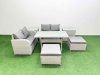 Fimous 6 Seater Outdoor Love Sofa Set Rattan Garden Furniture Set with Rectangular Dining Table 2 Footstool 2 Side Tables Light Grey