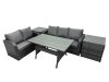 Fimous 5 Seat Outdoor Wicker PE Rattan Garden Furniture Set Dining Table Sofa Sets with 2 Side Tables Dark Grey Mixed