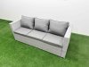 Fimous 8 Seat PE Rattan Lounge Sofa Set Outdoor Garden Furniture Set with Firepit Dining Table 3 Seater Sofa 2 Stools Side Table Light Grey