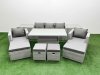 Fimous 10 PCs Rising Dining Table Set Rattan Furniture Set with 3 Seater Sofa Chair 2 Big Footstools 2 Small Footstools 2 Side Tables Light Grey
