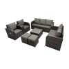 Fimous 3 Seater Sofa Reclining Chair Coffee Table Set Rattan Garden Outdoor Furniture Set with 2 Small Stool Dark Grey Mixed