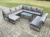 Fimous Aluminium 10 Seater Patio Outdoor Garden Furniture Lounge Corner Sofa Set with Oblong Coffee Table with Big Footstool Dark Grey
