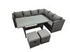 Fimous Rattan Garden Furniture Set Outdoor 8 Seater Patio Dining Corner Sofa Sets with Dining Table 2 Small Footstools Dark Grey Mixed