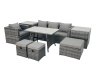 Fimous Rattan Dining Table Sofa Armchair Set with 2 Side Tables 3 Footstools Outdoor Garden Furniture Set Dark Grey Mixed