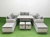 Fimous PE Rattan Lounge Sofa Set 10 Seater Outdoor Garden Furniture Set with Dining Table Love Sofa 2 Big Footstools 2 Small Stool 2 Side Tables Light Grey